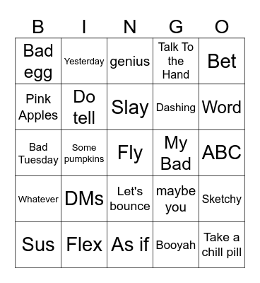 Slangs Bingo Card