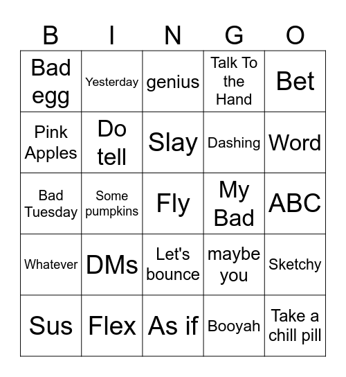 Slangs Bingo Card