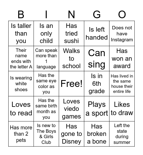 Name Bingo Card