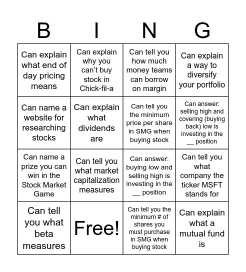 SMG Review Bingo Card