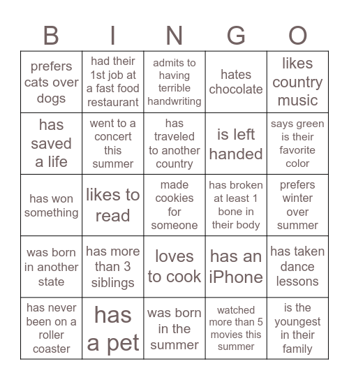 Find Someone who... Bingo Card