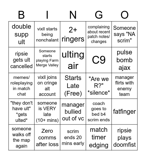 First Flame Arson Bingo Card