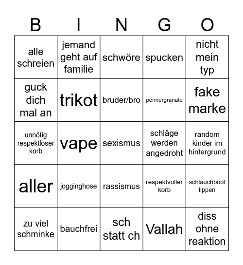 Frankfurt Tinder Bingo Card