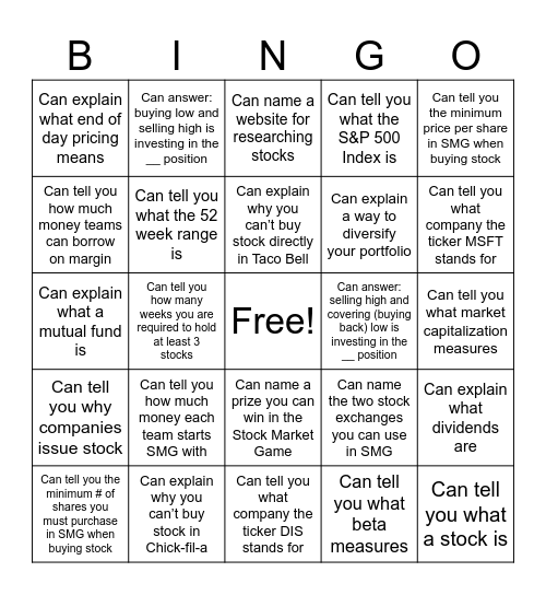 SMG REVIEW Bingo Card