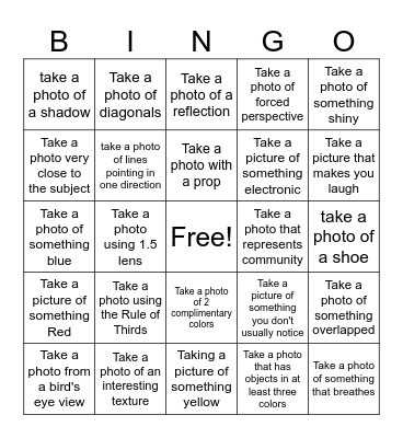 Photography Bingo! Bingo Card