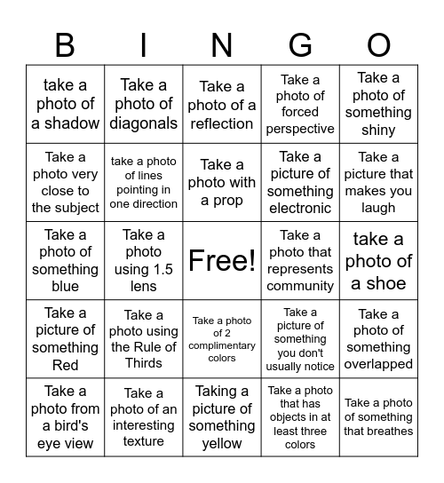 Photography Bingo! Bingo Card