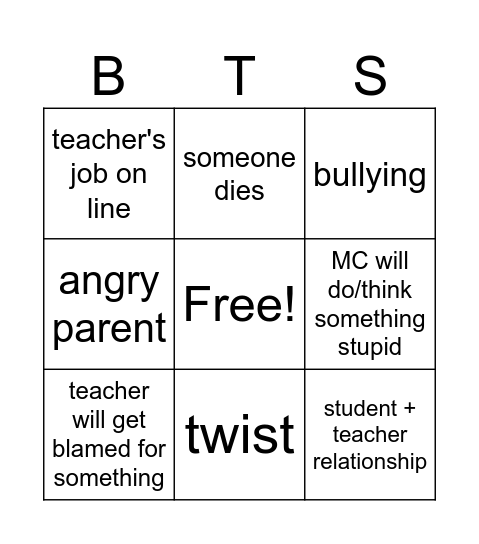 The Teacher Prediction BTS Bingo Card