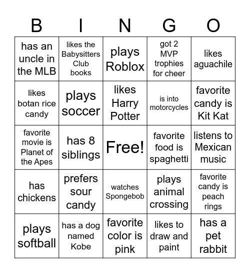 Cattrall 5th period Bingo Card