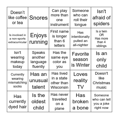 PERSON BINGO Card