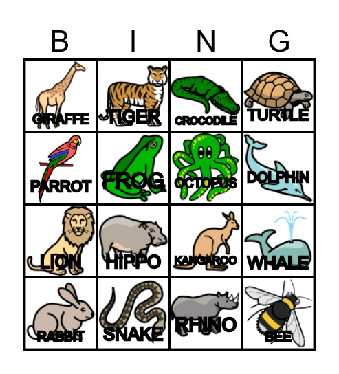 Animals Bingo Card
