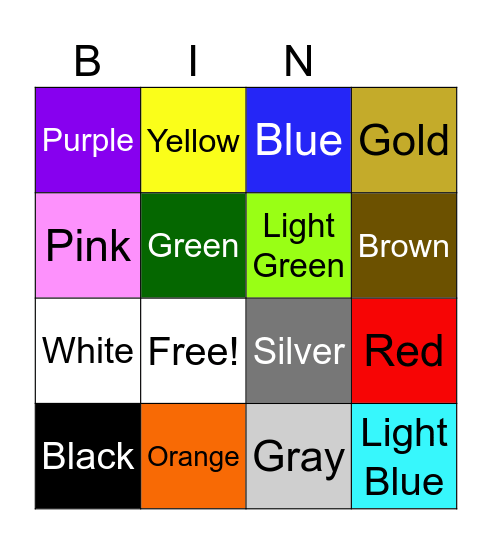 COLOR Bingo Card