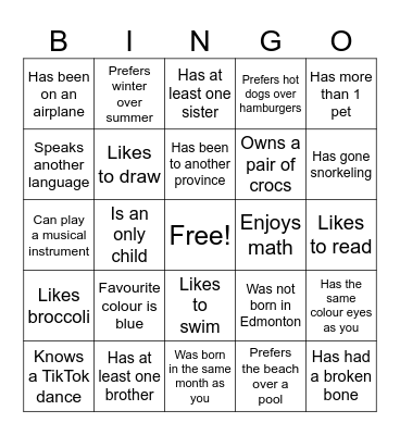Get to Know You Bingo Card