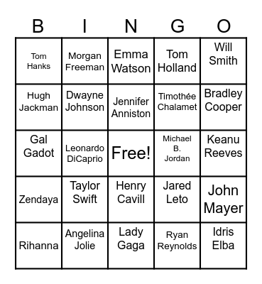 Celebrity Bingo Card