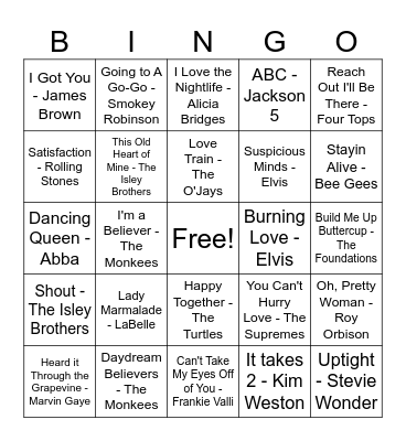 Dancing to the Oldies Bingo Card