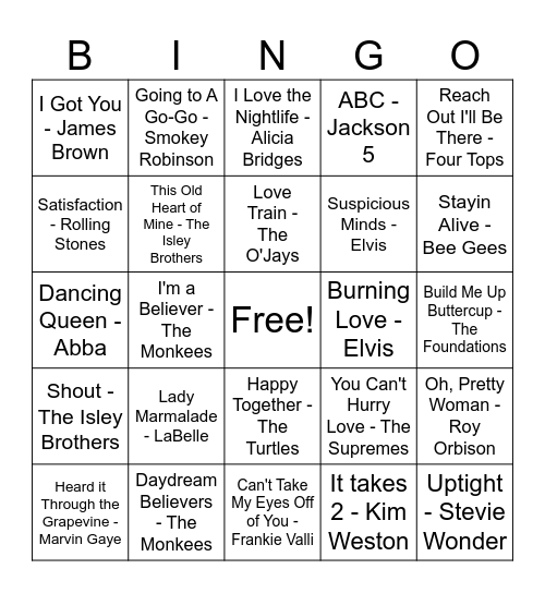 Dancing to the Oldies Bingo Card