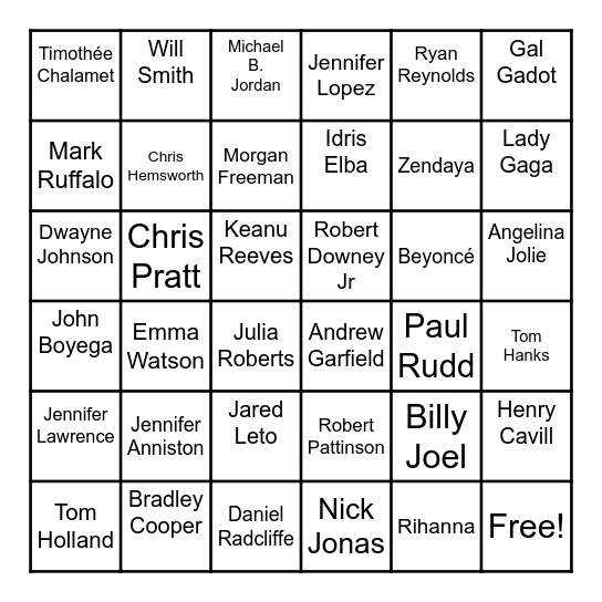 Celebrity Bingo Card