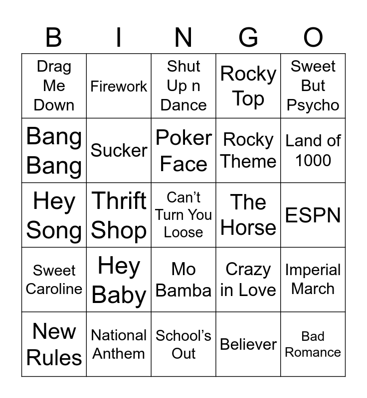 Stand Tunes Bingo Card