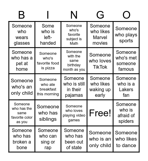 Human Bingo Card