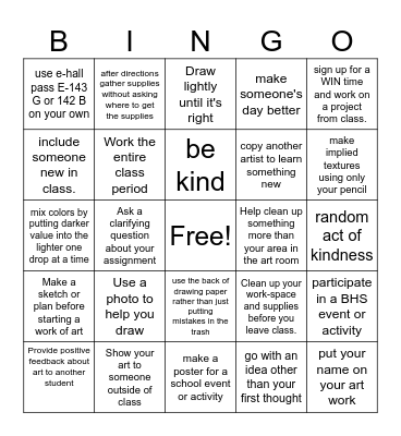 Intro to Art Bingo Card