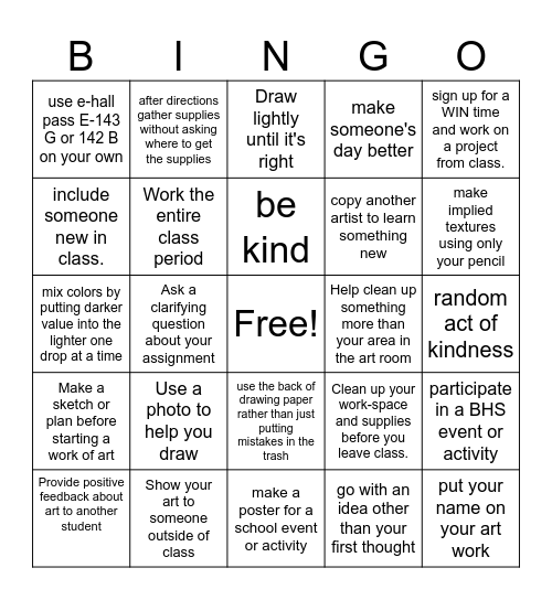 Intro to Art Bingo Card