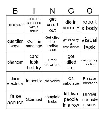 Among Us Bingo Card