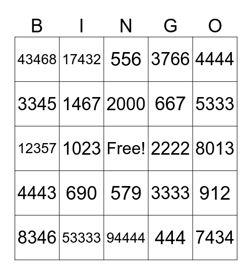 Addition and Subtraction Bingo Card
