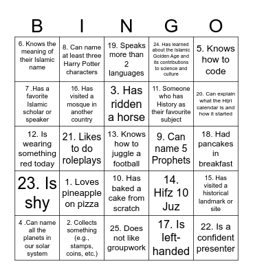 Bingo Grade 10 Bingo Card