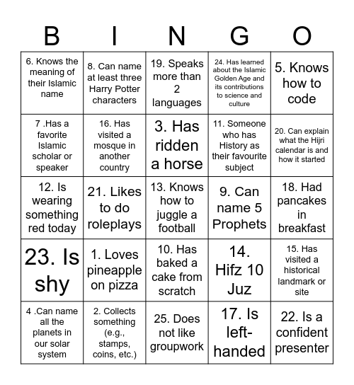 Bingo Grade 10 Bingo Card