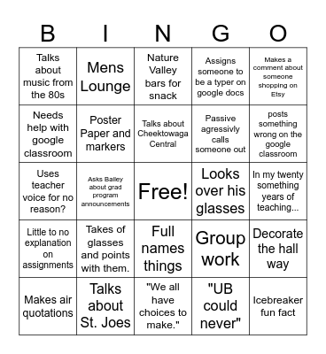 Cercone Bingo Card