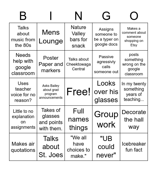 Cercone Bingo Card