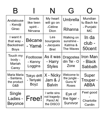 Bingo musical PBN Bingo Card