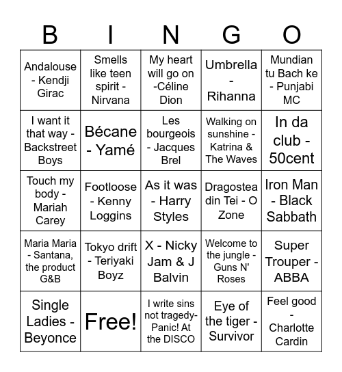 Bingo musical PBN Bingo Card