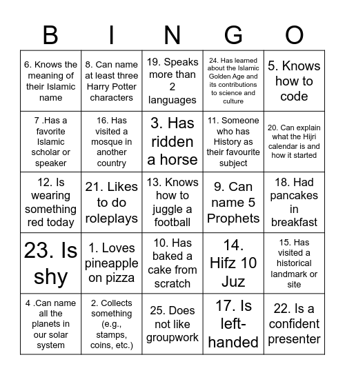 Bingo for Grade 10 Bingo Card