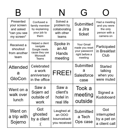 Sojern Bingo Card