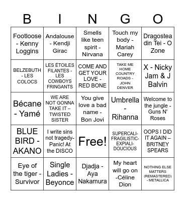 Bingo musical PBN Bingo Card