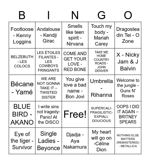 Bingo musical PBN Bingo Card