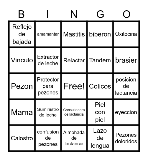Lactancia Materna Bingo Card