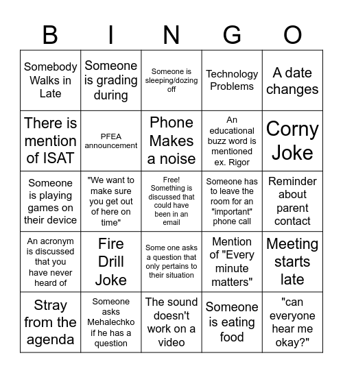 PFHS Staff Bingo MEGA Bingo Card