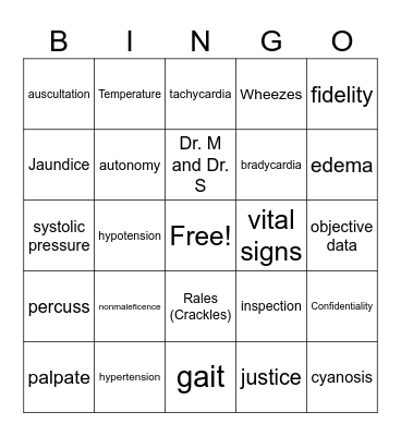 Health Assessment Bingo Card