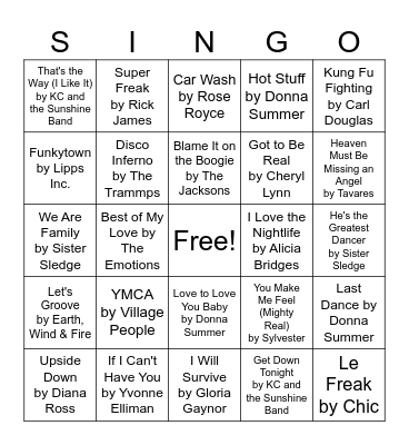 Disco Bingo Card