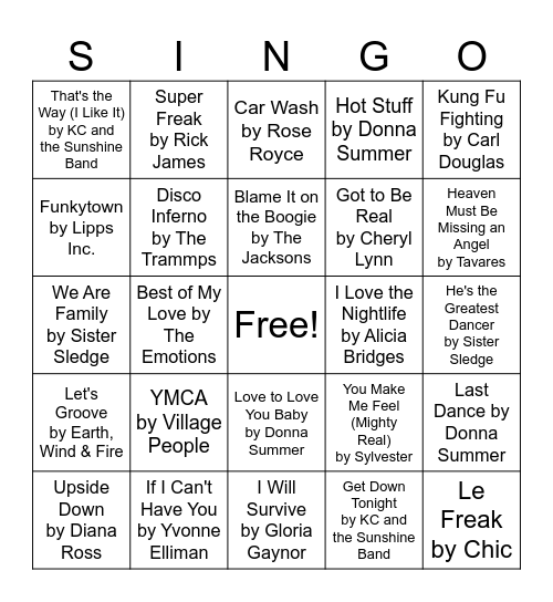 Disco Bingo Card