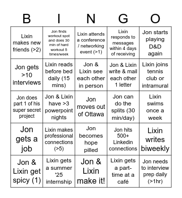 Jon & Lixin LDR Bingo ( Bingo Card