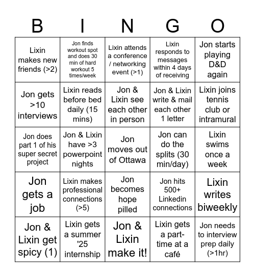 Jon & Lixin LDR Bingo ( Bingo Card