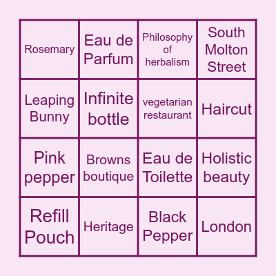 HERITAGE OF MOLTON BROWN Bingo Card