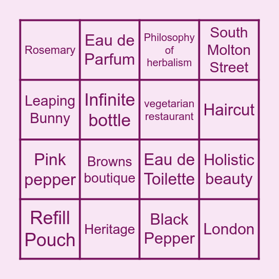 HERITAGE OF MOLTON BROWN Bingo Card