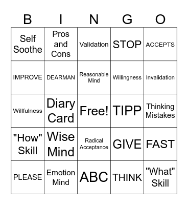 DBT Bingo Card