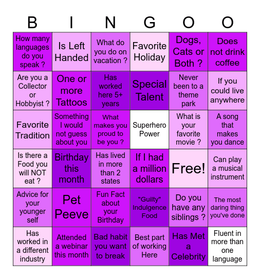 Mix and Mingle Bingo Card