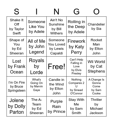 Solo Artist Bingo Card