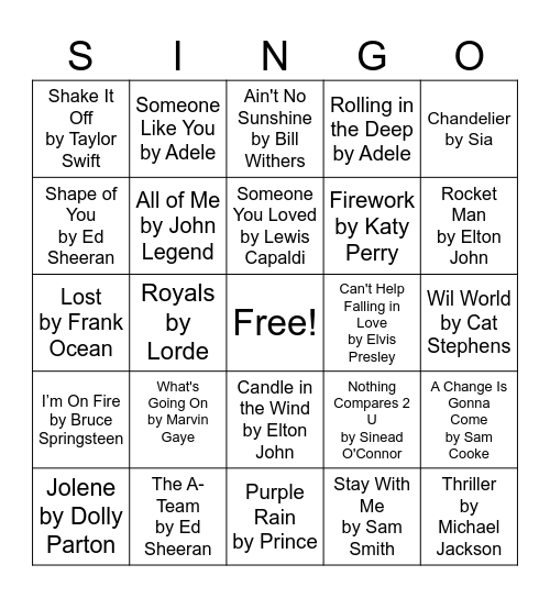 Solo Artist Bingo Card