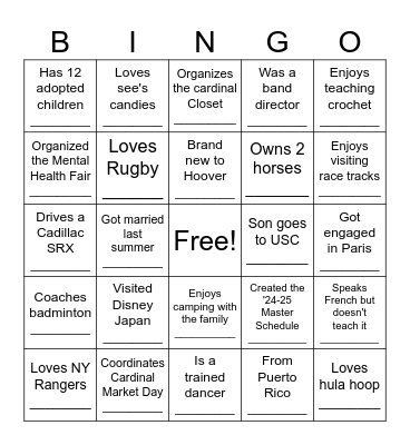 Cardinal Staff Bingo Card